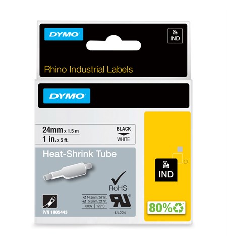 1805443 Dymo Industrial Heat-Shrink Tube Labels, 24mm x 1.5m